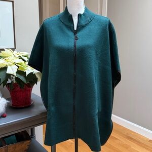 Sweater Poncho with Faux Leather Trim
